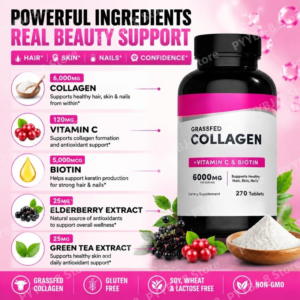콜라겐 정제 6000mg 비타민 C와 비오틴 함유, 모 - Collagen Peptide Powder 리뷰 및 가격